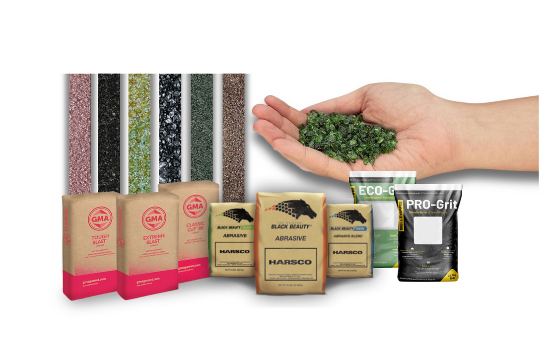 GMA Garnet, Black Beauty, Bellemare abrasives and crushed glass media used for sandblasting and surface prep