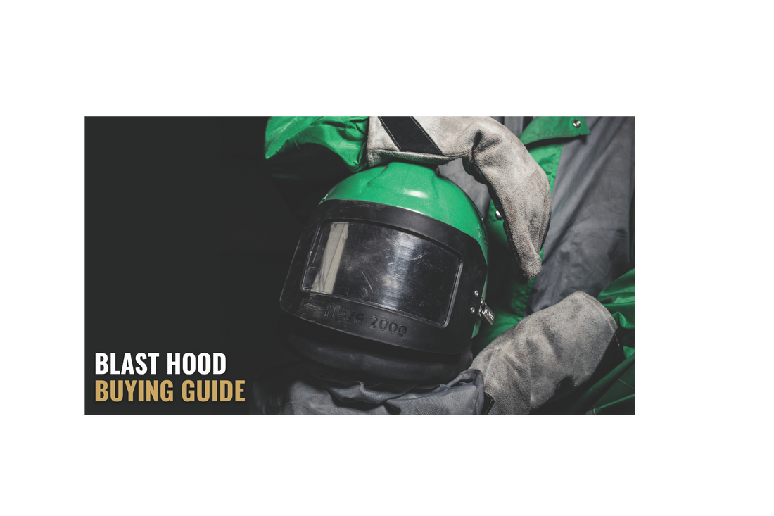 Close-up of operator holding Nova 2000 blast hood – featured in Sandblast Solutions’ Blast Hood Buying Guide for abrasive blasting safety and comfort.