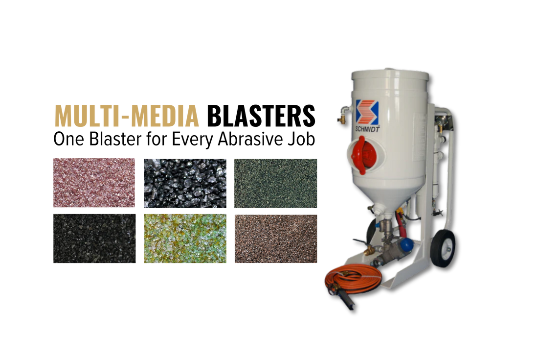 Multi-media blasters - blast with multiple abrasive media types using one pot.